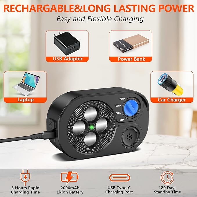2025 New Anti Barking Device for Dogs, Bark Box Rechargeable Dog Barking Deterrent with Variable Ultra Frequency/6 Modes/IP65 Waterproof Dog Silencer Stop Neighbors‘ Dog from Barking Up to 75ft(Black)