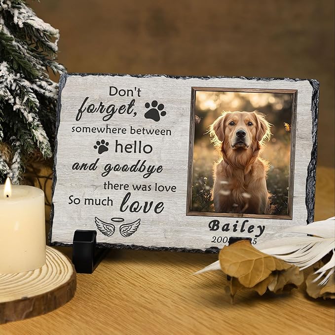 Ships Next Day Personalized Dog Memorial Gifts for Loss of Dog, Custom Pet Memorial Stone with Photo Name Date Bereavement Sympathy Gift for Dog Cat Lover