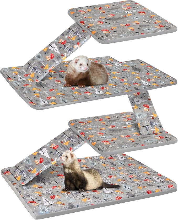 Bienbee Ferret Cage Liner Set, Waterproof Ferrets Cage Accessories for Small Animals Rats Chinchillas Hedgehogs Ferrets(Gray Mushroom, Double Unit Combo)