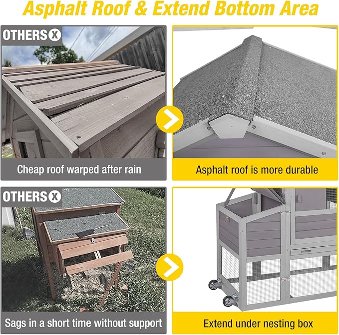 Aivituvin Chicken Coop Expandable Mobile Chicken House for Outdoor with Wheels, Nesting Box, Leakproof Pull-on Tray and UV-Resistant Roof Panel (Grey)
