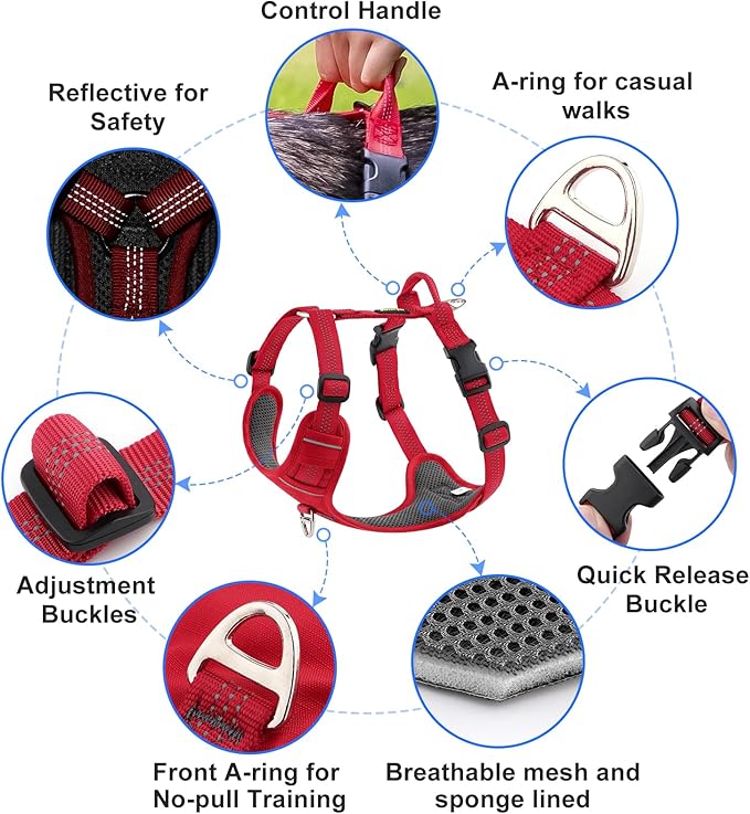Plutus Pet No Pull Dog Harness, Reflective Adjustable Dog Vest Harness with Handle, Escape Proof, Soft Padded for Small Medium Large Dogs (Red, S)