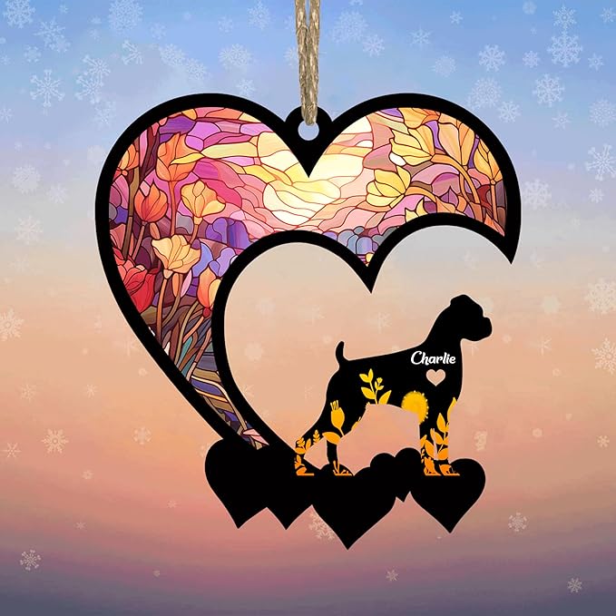 Lovely POD Boxer Suncatcher Ornaments, Personalized Boxer Memorial with Name, Dogs Loss Ornaments, Dog Remembrance Gift, Dog Memory Ornament, Loss of Dogs Sympathy Gifts