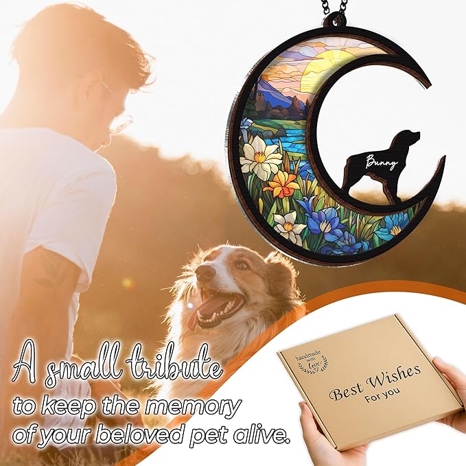6'' Brittany Dog Memorial Suncatcher Personalized Name Breed Pet Ornament Window Car Hanging Sympathy Gift for Loss of Pet Passed Away Remembrance Gift for Dog Lovers SCD-B11-6-66