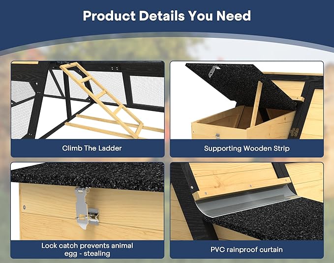 Chicken Coop for 4-8 Chickens, A-Frame Wooden Chicken Run, 95'' Outdoor Poultry Cage w/ 2 Nesting Box, Hen House w/Ventilating Wire, Waterproof Asphalt Roof, Yellow and Black