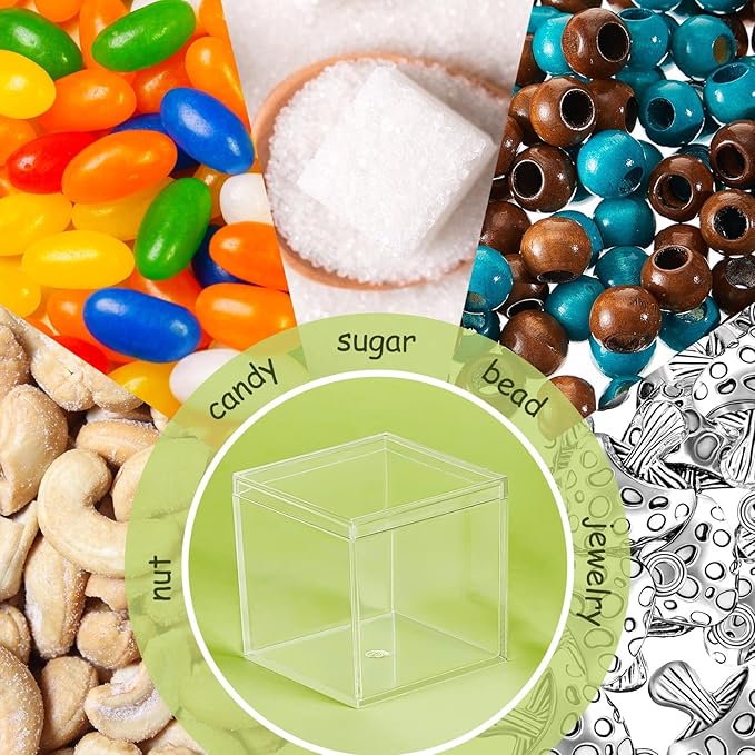 Juexica 12 Pcs Clear Acrylic Box with Lid Plastic Small Acrylic Boxes Decorative Storage Box Jewelry Display Mini Clear Container for Home Candy Pill Tiny Jewelry(Square,4.7 x 4.7 x 4.7)