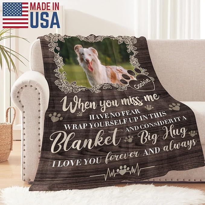 D-Story Personalized Pet Memorial Gifts Customized, Dog Memorial Blanket, Personalized Blanket with Dogs Cat Pictures for Pet Lover, Loss of a Dog Gift