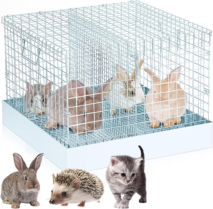 Folding Rabbit Cage, Portable Bunny Carrier with Tray and Handles for Transport, Trave or Temporary Housing, Indoor Outdoor Pet Habitat Animal Enclosure(18 x 18 x 14 in)
