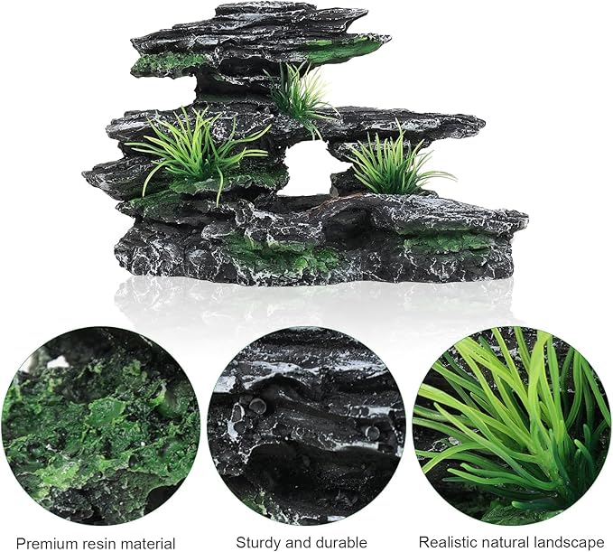 Aquarium Decor Mountain View Stone Ornament, Premium Landscape Fish Tank Decorations Large, Fish Tank Accessories, Ideal for Betta, Snails, Turtle, Hiding, Playing, Basking and Resting Spots