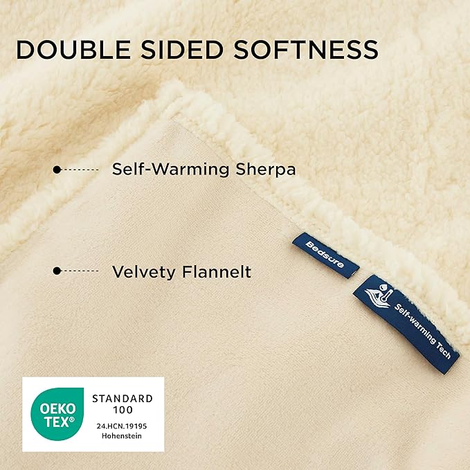 Bedsure Self Warming Blanket for Bed - Sherpa Fleece Waterproof Dog Blankets for Large Dogs, Pet Blankets for Bed/Couch/Dog Crate, Soft Plush Reversible Furniture Protector, Twin Size, 80"x60", White