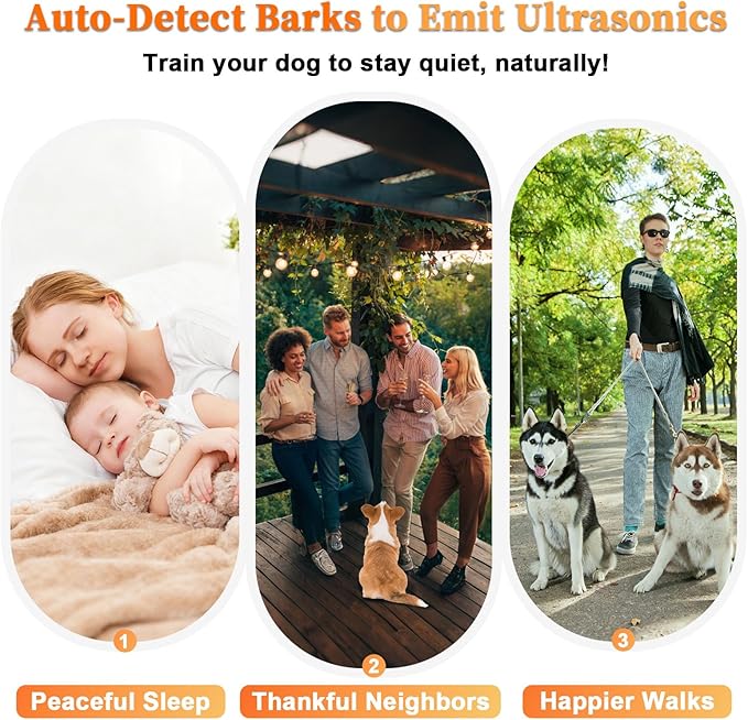 Ultrasonic Dog Bark Deterrent Devices- Anti Barking Devices with 5 Freq 3 Range Modes Auto Dog Barking Stopper Box Stop Neighbors Dogs Effective Bark Control Bark for Indoor Outdoor
