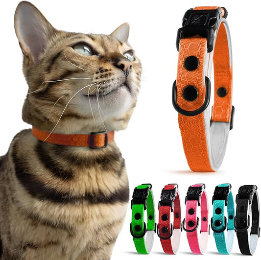 OutdoorBengal Orange Cat Collar Breakaway, Soft Padding for Medium to Large Cats - Durable Heavy Duty Tactical Fabric, Comfortable, Quick Release Breakaway Cat Collars, No Bell Collar (Orange, Adult)