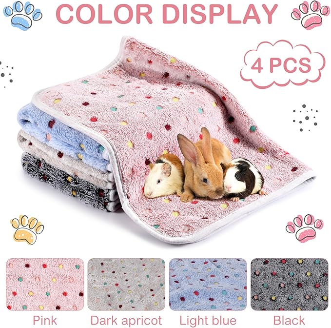 Reginary 4 Pcs Waterproof Guinea Pig Blankets Washable Small Animal Fleece Bedding Guinea Pig Cage Liners Reusable Training Pads Pet Pee Pad Sleep Mat for Hamster(Colorful Dot,35 x 24 Inch)