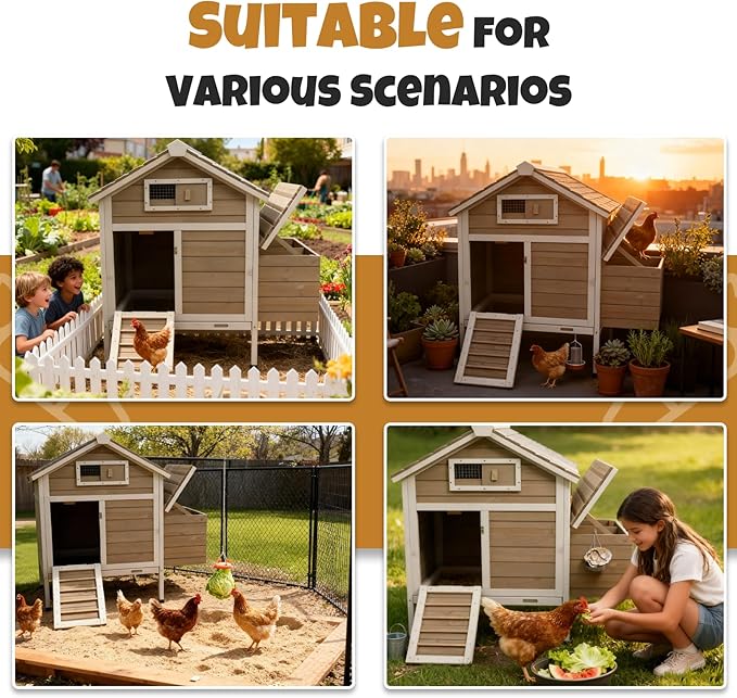 Chicken Coop Outdoor, Wooden Chicken House with 2 Nesting Boxs, Poultry Cage with Leak-Proof Pull-Out Tray, Lockable Ramp Door, Roosting Bars, Easy Assembly（32" L x 23.6" W x 36.6" H