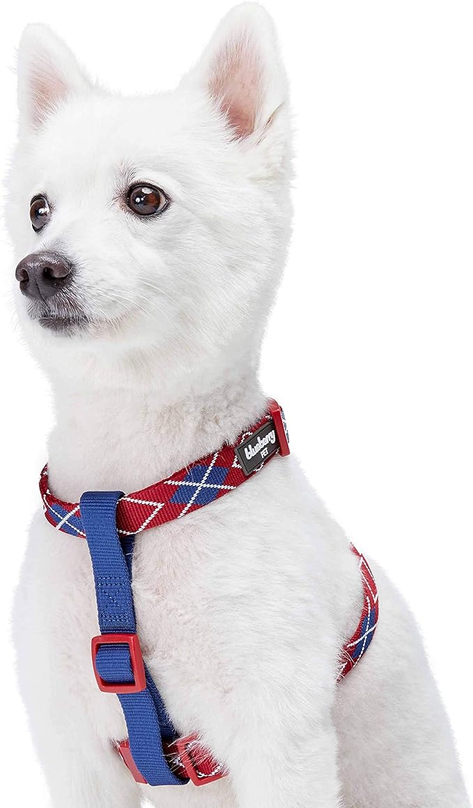 Blueberry Pet Scottish Argyle Dog Harness, Merlot Red, Large, Adjustable Harnesses for Dogs