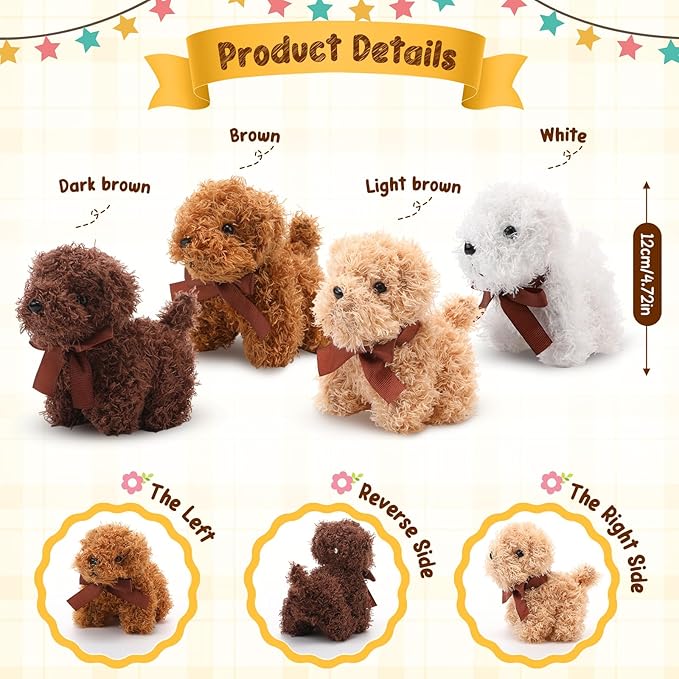Sosation 20 Pcs 4.72 Inch Mini Puppy Stuffed Animal Adopt a Puppy Favors Small Push Dogs Bulk Valentines Party Gifts for Kids Birthday Easter Fillers Carnival Prize (Bows,Multicolor)