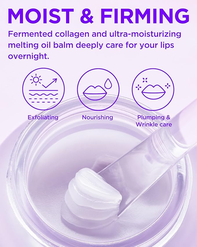 TOCOBO Collagen Lip Mask – Fermented Collagen Overnight Lip Sleeping Mask with Peptide & PHA | Korean Vegan Treatment for Dry, Aging Lips | Balm-to-Oil Plump-Looking Care, Lavender Scent | 0.68 oz