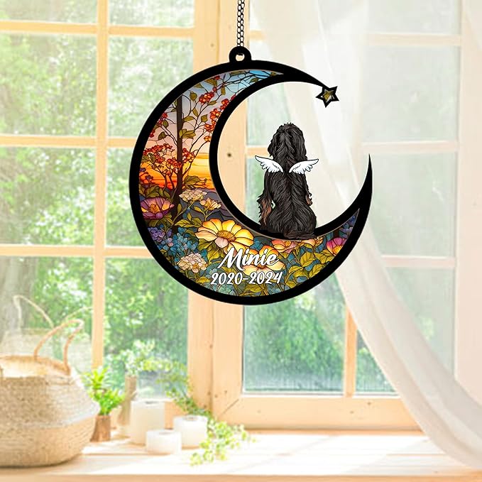 Personalized Gordon Setter Sun Catcher, Dog Memorial Gifts, Custom Gordon Setter with Wings Ornament Christmas Tree, Loss of Dog Sympathy Gift Memorial Suncatchers