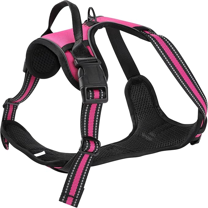 Hot Pink No-Pull Dog Harness with 2 Leash Clips，Soft Padded Vest for Medium Dog, Adjustable Reflective Dog Vest Easy to Put on and Take Off, (Neck: 14"~20", Chest: 21"~27", Hot Pink M)