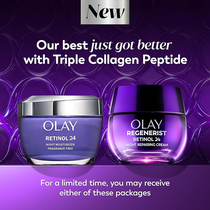 Olay Retinol Night Cream for Women, Anti-Aging Face Moisturizer, Fragrance-Free, Non Greasy - Anti-Wrinkle, Smooth Fine Lines, Hydrating Skin Care - Triple Collagen Cream, Peptide, Niacinamide, 1.7oz