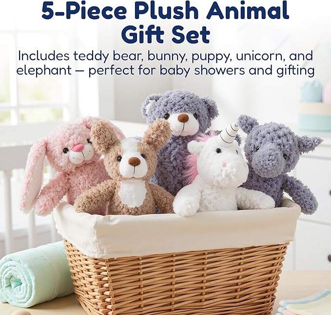 5 Set Animals and Teddy Bears - Plush Toys Bulk - Stuffed Animals for Kids - Baby Shower Small Bear Animal Assortment - Soft Pack of Stuffed Animals for Girls and Boys