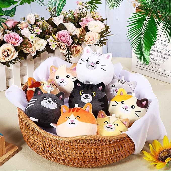 Libima 9 Pcs Mini Stuffed Animals Gifts 3.15 Inch Small Plush Keychains Cute Ornaments Bulk Toys for Baby Shower Birthday Party Gift Bags Fillers Valentines Easter Basket Stuffers(Cat)