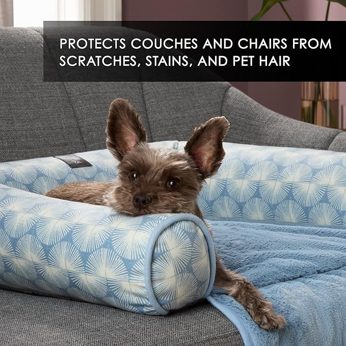 Nicole Miller New York PET Kendall Fluted Geo Cozy Couch Protector Pet Bed, Cozy & Calming, Non-Slip Bottom, Machine Washable, Blue, Large 40"x23"x4"