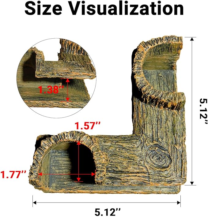 Underground Resin Stump Dual Hole Hideout - View Fish & Shrimp in Natural Corner Tunnel | 5.1×5.1×2.8" | Ideal for Corydora, Betta, Shrimp
