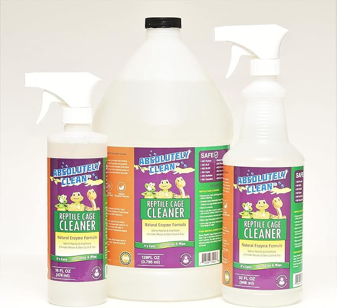Absolutely Clean Amazing Reptile & Amphibian Terrarium Cleaner and Deodorizer - Just Spray/Wipe - Safely & Easily Removes Reptile & Amphibian Messes - USA Made (32oz Spray Bottle - Save 25%)