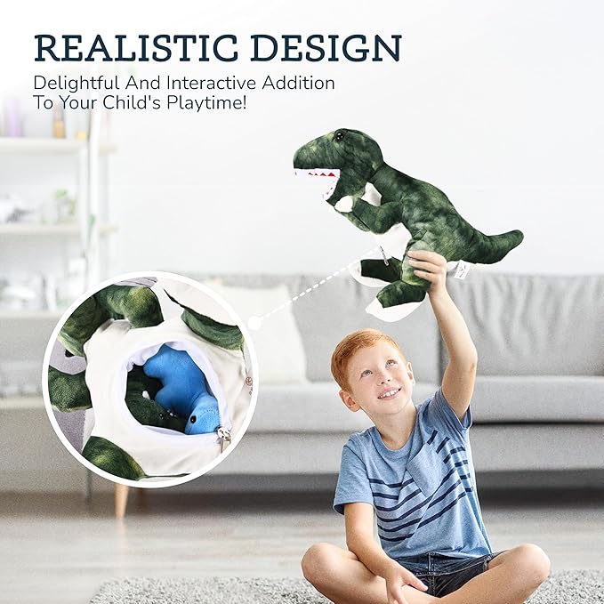 Dinosaur Stuffed Animal – Soft and Snuggly Dino Plush Toy Set – Includes 1 Large Dinosaur Plush with 6 Baby Dino Plushies – Super Soft, Skin-Friendly, and Non-Fade Cuddly Stuffed Animals