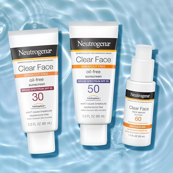 Neutrogena Clear Face Serum Sunscreen with Green Tea, Broad Spectrum SPF 60, Non-Comedogenic Face Sunscreen for Lightweight UVA/UVB Protection, Oxybenzone- & Fragrance-Free, 1.7 fl. oz