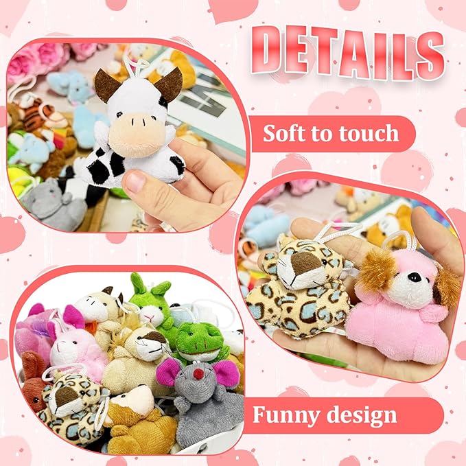 36 Pcs Mini Plush Animals Toys,Cute Stuffed Animals Plush Set for Kids,Goodie Bag Fillers,Basket Stuffers,School Prizes,Valentine's Day Party Supplies
