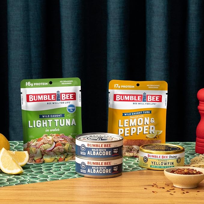 Bumble Bee Lemon & Pepper Seasoned Tuna Pouch - Wild Caught and Ready to Eat for Snack, Salad, Korean Tuna Bowl - 17g Protein per Serving - PERFECT, PORTABLE, GOODNESS - 2.5 oz Packet (Pack of 1)