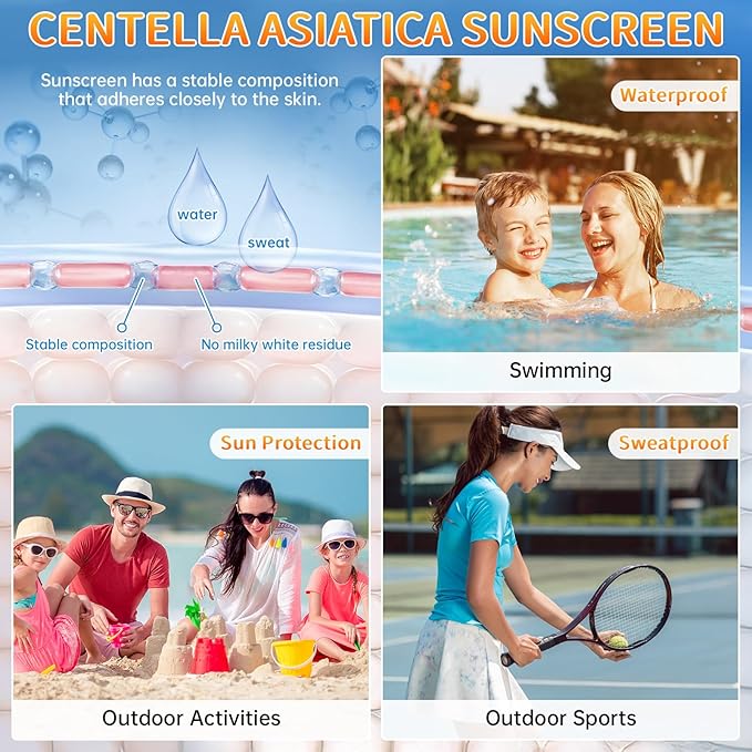 Centella Sunscreen SPF 50, Sunscreen for Face, Water Resistant Strong UV Protection No White Cast, Centella Madagascar Face Sun Screen Oil Free Korean Skincare(Green 2)