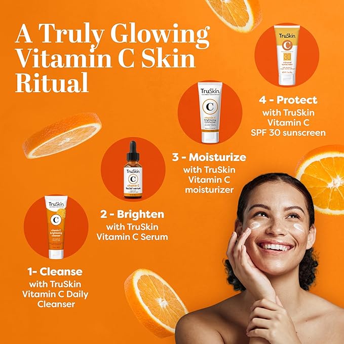 TruSkin Vitamin C Face Cream – Brightening & Hydrating Daily Moisturizer with Vitamin E, B5, Jojoba Oil & Green Tea – Smooth, Radiant-Looking Skin, 4 Fl Oz