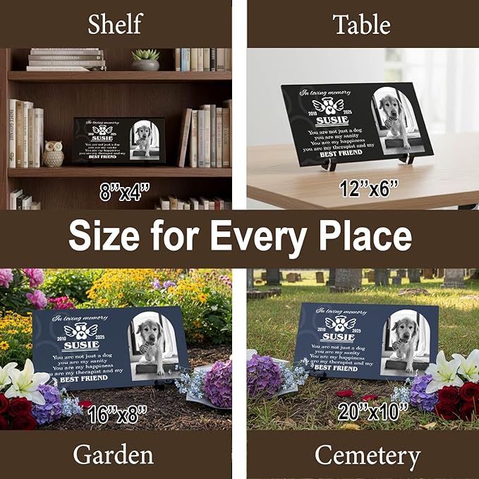 Personalized Dog Headstone Printed in The US, Dog Tombstone for Indoor and Outdoor, Customized Pet Memorial Stone with Photo, Name and Date for Beloved Pet