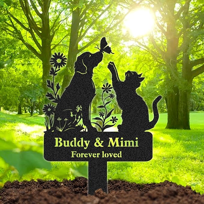 Personalized Pet Graves Marker for Dog & Cat, Custom Pet Headstone, Waterproof Memorial Plaques for Outdoor, Metal Cemetery Markers Yard Decor, Memorial Garden Stakes, Pet Memorial Gifts Color05