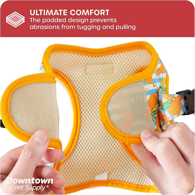 Downtown Pet Supply Step-in Dog Harness – No Pull, Adjustable Padded Mesh with Reflective Trim, Secure Buckle Strap – Comfortable & Breathable Small Dog Harness, X-Large, Pineapple
