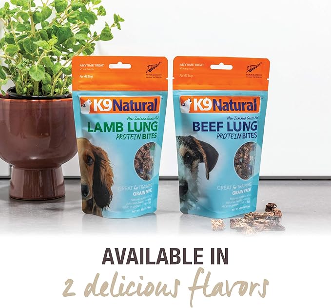 K9 Natural, Freeze-Dried Single Ingredient Dog Treats, High-Value, Low-Calorie Protein Bites for Active Dogs, Healthy Dog Training Treats, Grain-Free Reward, Lamb & Organs 1.76oz and Beef Lung 2.1oz