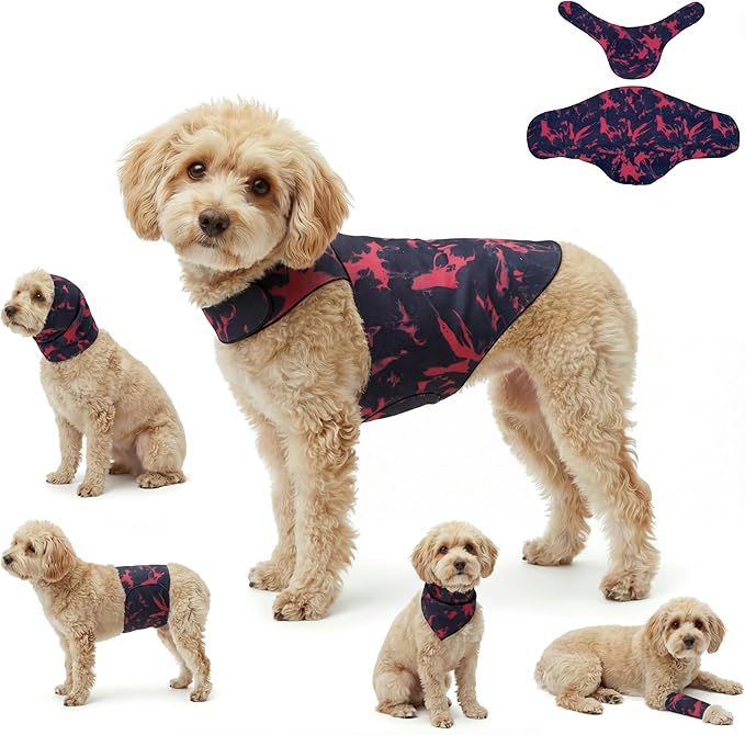 DAJIDALI® Modular Dog & Cat Anxiety Jacket, 2-Piece Calming Vest with Detachable Ear Hood, Silent Self-Adhesive Fabric, Thunder Relief & Post-Surgery Recovery Wrap
