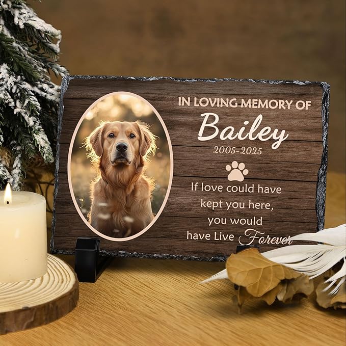 Ships Next Day Personalized Dog Memorial Gifts for Loss of Dog, Custom Pet Memorial Stone with Photo Name Date Bereavement Sympathy Gift for Dog Cat Lover