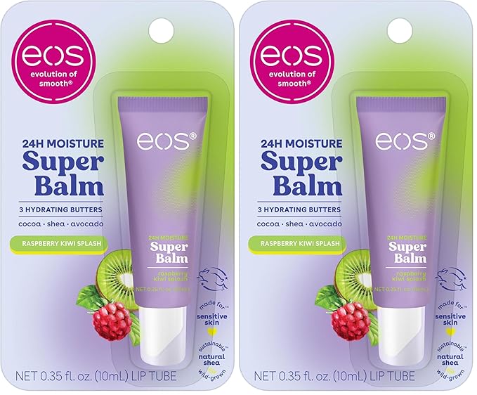 eos 24H Moisture Super Balm - Raspberry Kiwi Splash, Day or Night Lip Treatment, Made for Sensitive Skin, Lip Balms & Moisturizers, 0.35 fl oz (Pack of 2)