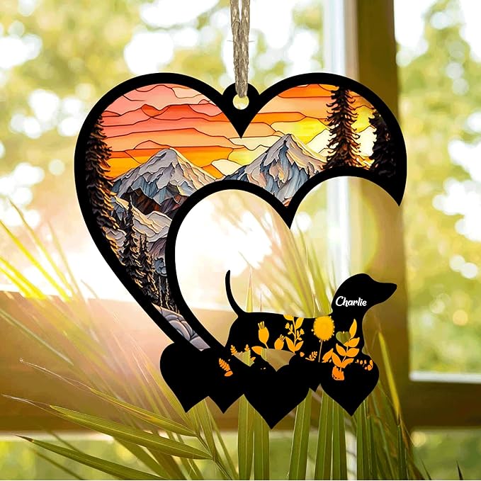 Lovely POD Dachshund Suncatcher Ornaments, Personalized Dachshund Memorial with Name, Dogs Loss Ornaments, Dog Remembrance Gift, Dog Memory Ornament, Loss of Dogs Sympathy Gifts