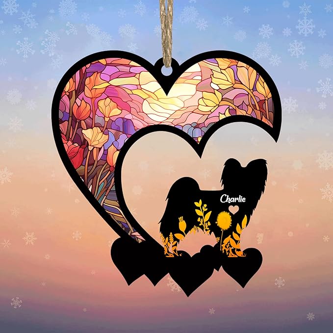 Lovely POD Papillon Suncatcher Ornaments, Personalized Papillon Memorial with Name, Dogs Loss Ornaments, Dog Remembrance Gift, Dog Memory Ornament, Loss of Dogs Sympathy Gifts