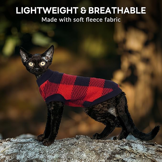 PUMYPOREITY Christmas Sweater for Cats, Winter Warm Cat Sweater - Super Soft & Elastic Knit with Plush Fleece, Easy-On Cozy Cat Outfit for Indoor/Outdoor,Red, S