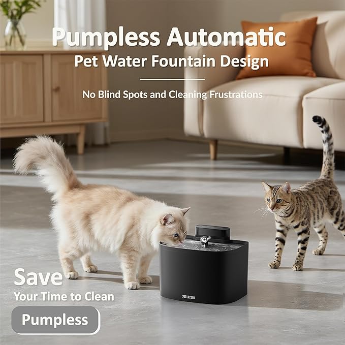 PET LAYSON Pumpless Cat Water Fountain,App Remote Control Smart Cordless Battery Operated 3.6L/122oz Wireless 2.4GHz Wi-Fi Networks Rechargeable Water Dispenser (Black, M1Pro-2 Filter)
