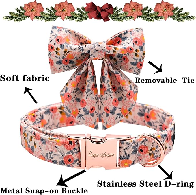 Unique style paws Dog Collar with Tie Adjustable Pink Bowtie Puppy Collars for Small Medium Large Dogs and Cats-XL