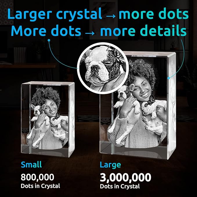 ArtPix 3D Crystal Photo, Christmas Personalized Gifts for Women, Wife, Her, Him, Men, Husband, Grandma, Great Xmas Customized Gift with Your Own Photo, Custom Glass 3D Laser Etched Picture Wedding