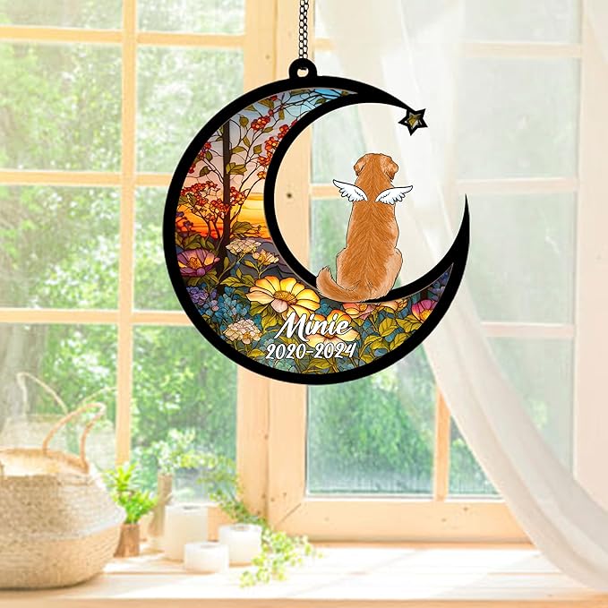 Personalized Golden Retriever Sun Catcher, Dog Memorial Gifts, Custom Golden Retriever with Wings Ornament Christmas Tree, Loss of Dog Sympathy Gift Memorial Suncatchers