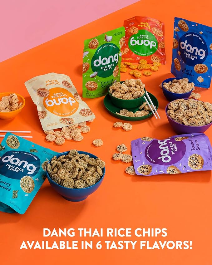 Dang Thai Rice Chips | Coconut Crunch | 4 Pack | Vegan, Gluten Free, Non Gmo Rice Crisps, Healthy Snacks Made with Whole Foods | 3.5 Oz Resealable Bags