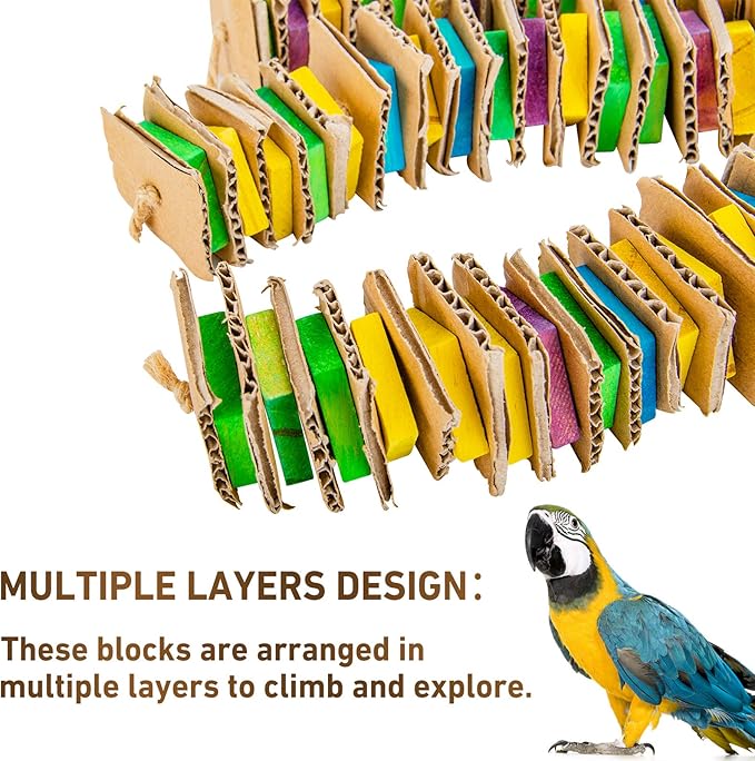 MYFAMIREA Parrot Toys for Medium Birds, Parrot Chewing Cardboard Toys Natural Wooden Macaws Cage Chewing Gifts for African Greys, Cockatoos, Macaws, Small and Medium Birds